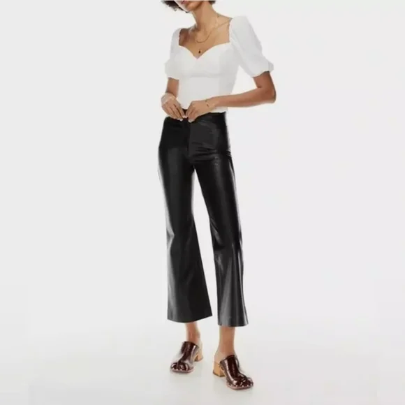 Aritzia Wilfred Adele Faux Leather Kick Flare Pants New NWT Size 00 High Rise - Picture 2 of 12